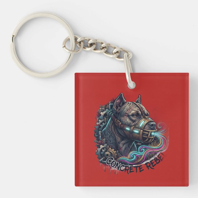 Concrete Rebel Pitbull Graffiti T-Shirt Key Ring (Front)