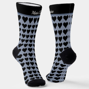 Concrete Slate Blue Little Hearts Custom Name Socks