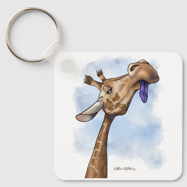 Condescending Giraffe Cartoon Key Ring (Front)