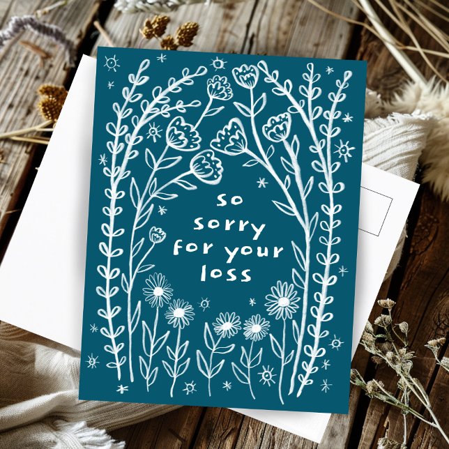 CONDOLENCES Floral Whimsical Sketch Doodle Sorry Postcard (CONDOLENCES Floral Whimsical Sketch Doodle Sorry for Loss  Postcard
)