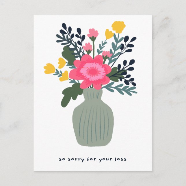 Condolences Sorry for Loss Vase of Flowers Custom Postcard (Front)