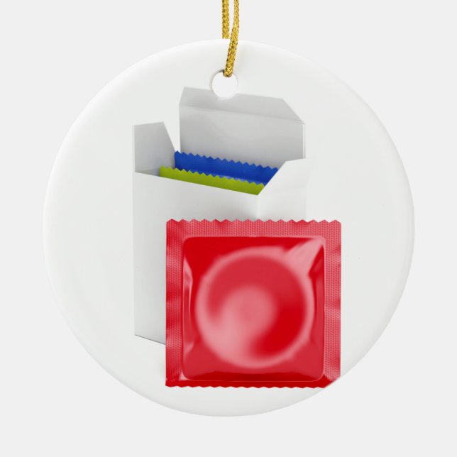 Condoms on white background ceramic tree decoration (Front)