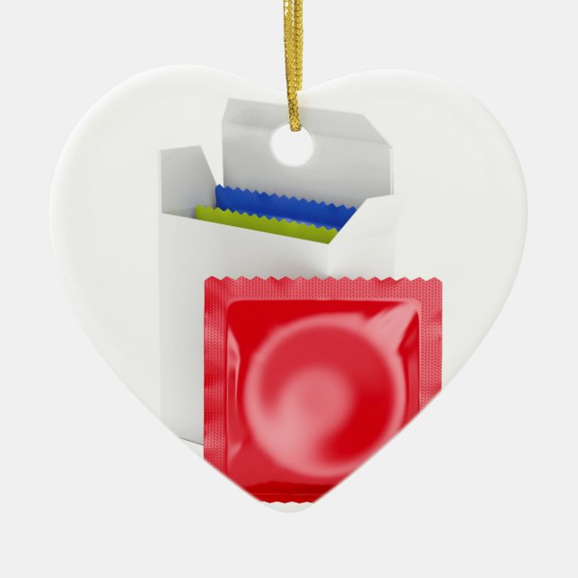 Condoms on white background ceramic tree decoration (Front)