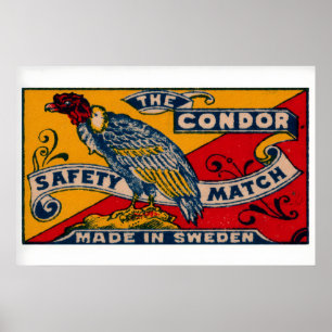 Condor Matchbox Art Print, Swedish Vintage Folk Poster