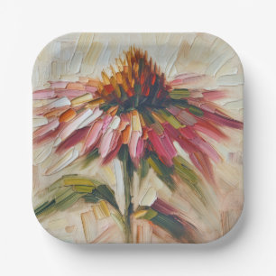 Cone Flower Impasto Painting Paper Plate