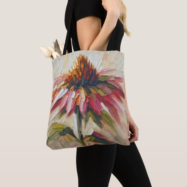 Cone Flower Impasto Painting Tote Bag (Close Up)