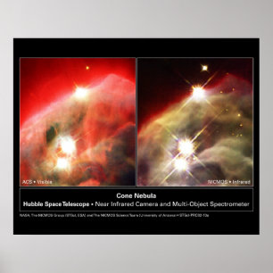 Cone Nebula NGC 2264 Hubble Visible vs. Infrared Poster