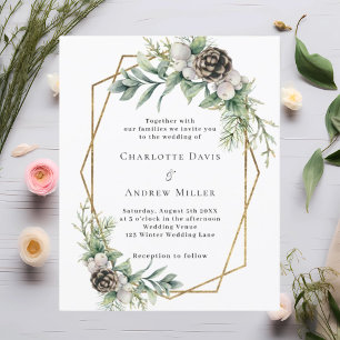 Cone pine greenery geometric wedding invitation