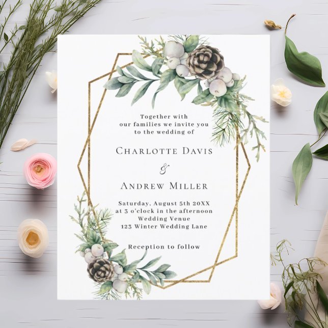 Cone pine greenery geometric wedding invitation (Creator Uploaded)
