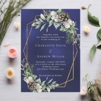 Cone pine greenery gold geometric blue wedding