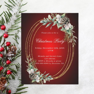 Cone pine red gold Christmas Party invitation