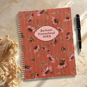 Coneflower Bees Pattern Custom Title Family Planner