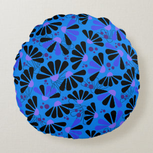 Coneflower Confetti on Paradise Blue Round Cushion