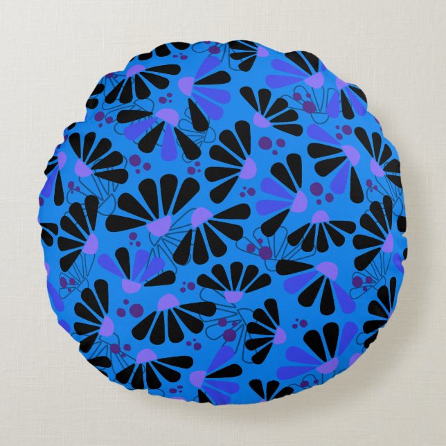 Coneflower Confetti on Paradise Blue Round Cushion (Front)