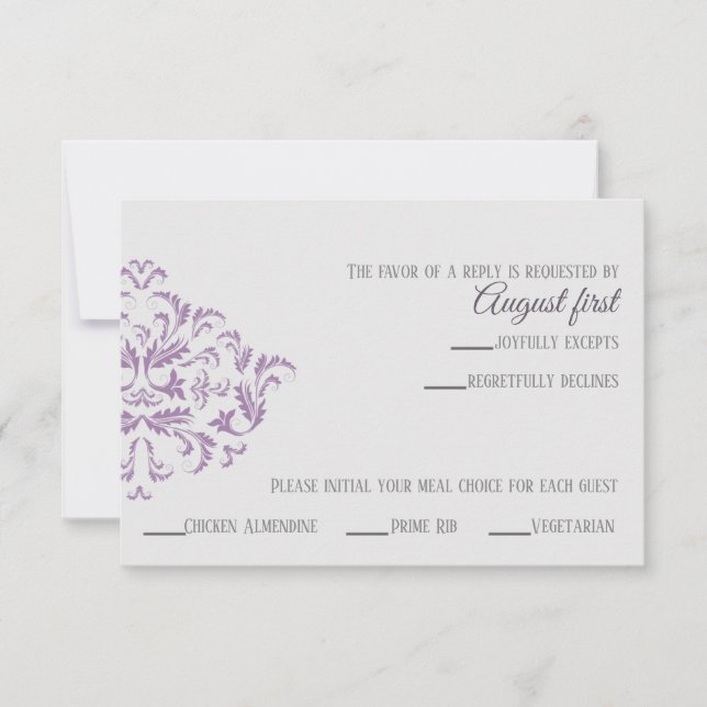 Coneflower Elegant Damask RSVP card (Front)
