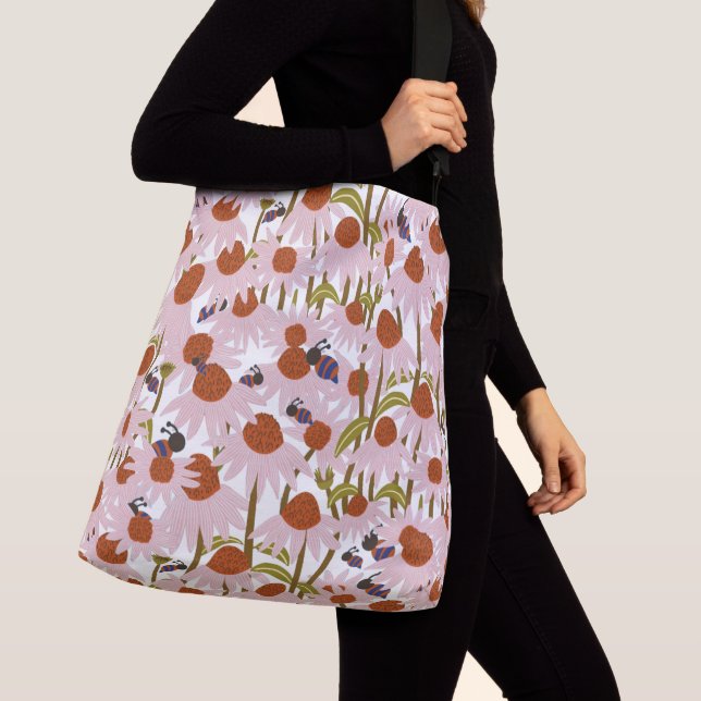Coneflowers and Bees Crossbody Bag (Close Up)