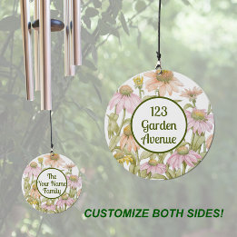 Coneflowers Botanical Art Personalised Address Wind Chime
