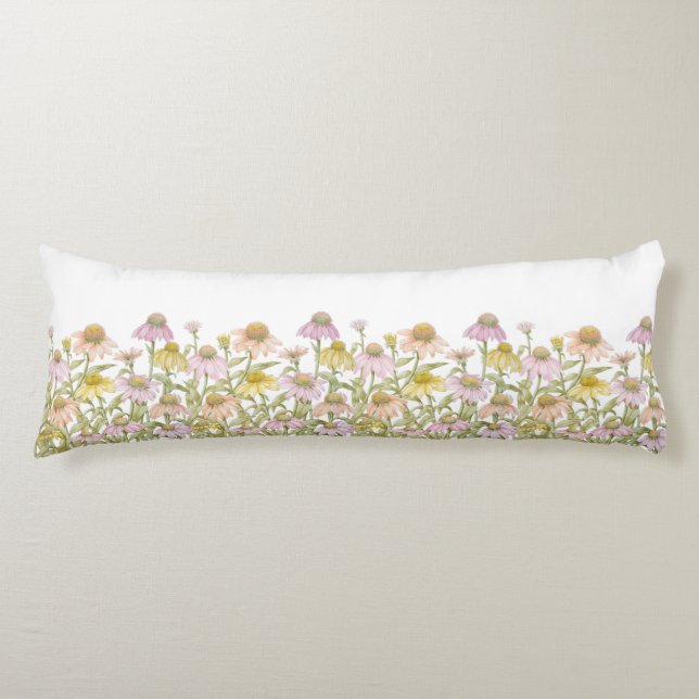 Coneflowers Floral Botanical Art Watercolor Body Cushion (Front)