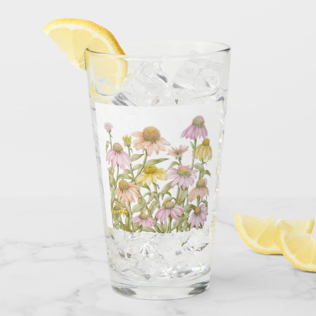 Coneflowers Floral Botanical Art Watercolor Glass (Front Ice)