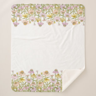 Coneflowers Floral Botanical Art Watercolor Medium Sherpa Blanket