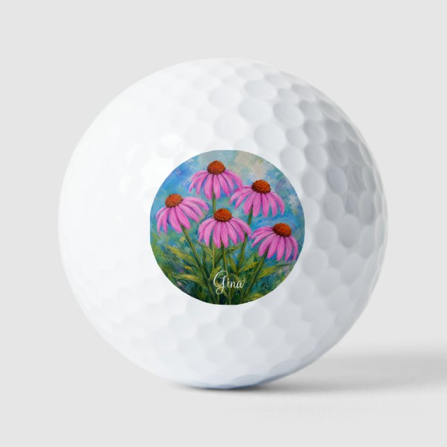 Coneflowers Golf Balls With Text (Front)