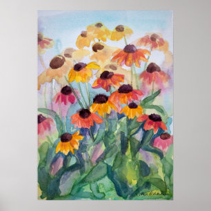 Coneflowers Summer Garden Watercolor Flowers Poster