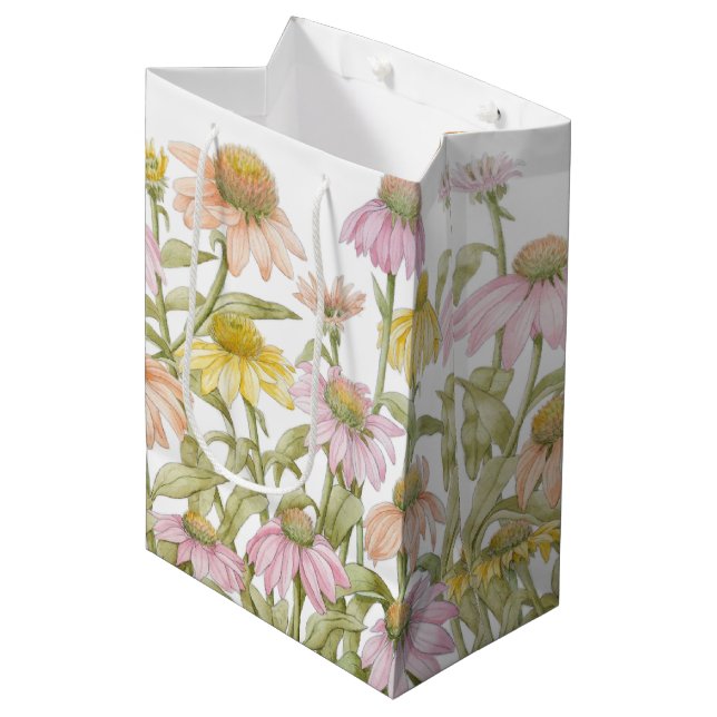 Coneflowers Watercolor Botanical Art Medium Gift Bag (Front Angled)