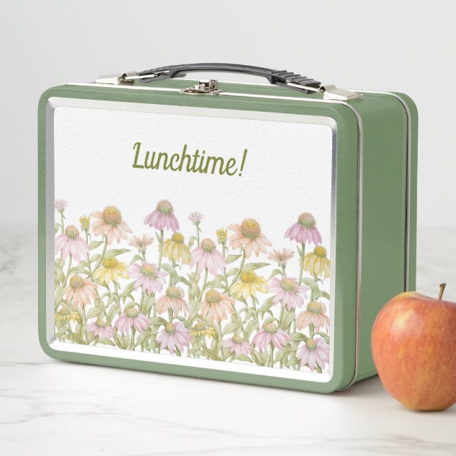 Coneflowers Watercolor Botanical Art Metal Lunch Box (In Situ)