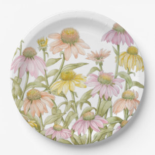 Coneflowers Watercolor Botanical Art Paper Plate