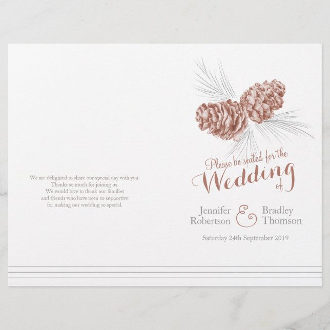 Cones brown grey winter larger wedding program (Front)