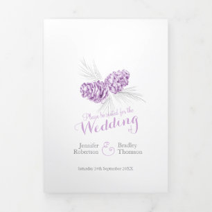Cones purple grey winter autumn wedding Tri-Fold programme
