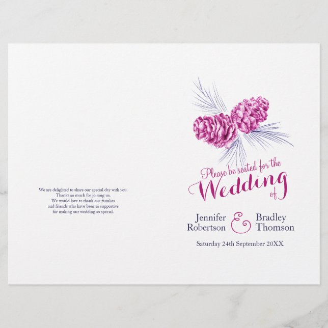 Cones purple navy winter autumn wedding program (Front)