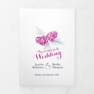 Cones purple plum navy winter autumn wedding Tri-Fold programme