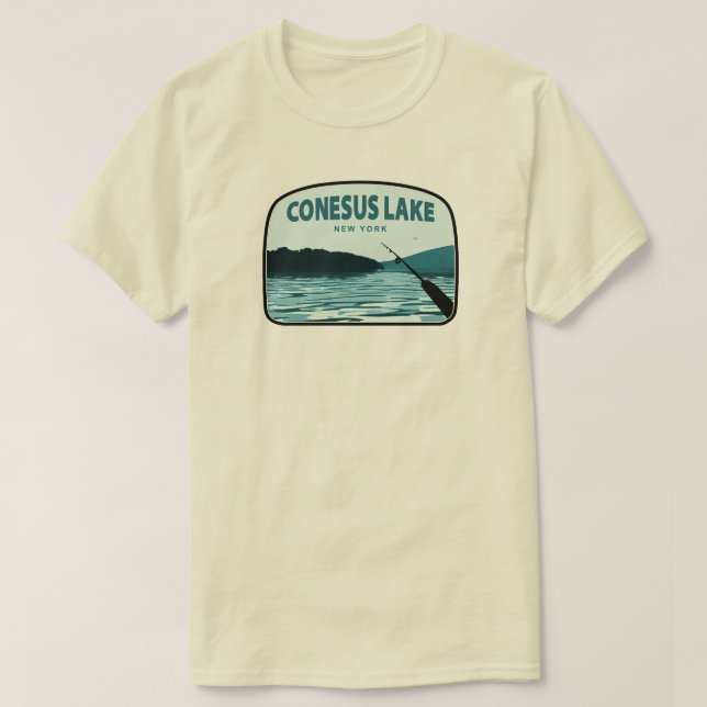 Conesus Lake New York Fishing Rod T-Shirt (Design Front)