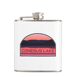 Conesus Lake New York Red Sunrise Hip Flask