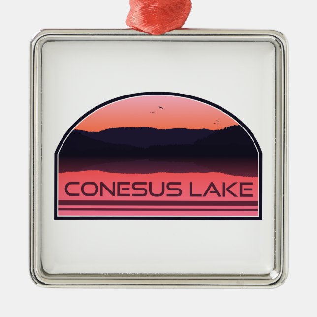 Conesus Lake New York Red Sunrise Metal Tree Decoration (Front)