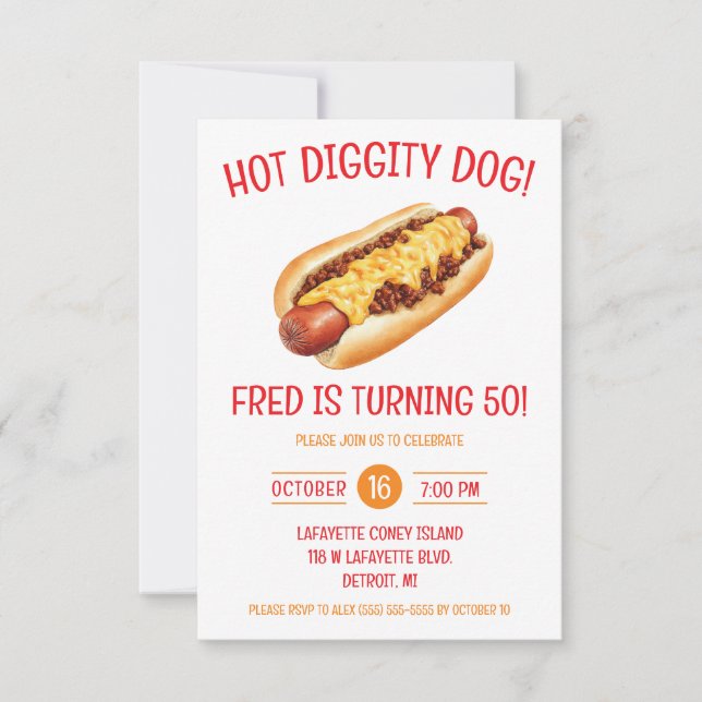 Coney Hot Dog, Coney Island Detroit Birthday Party Invitation (Front)