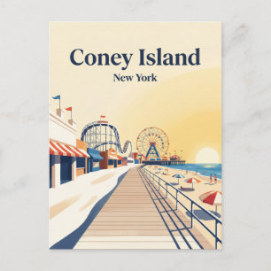 Coney Island Boardwalk USA Postcard