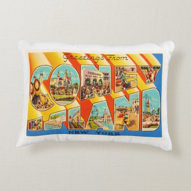 Coney Island New York NY Vintage Travel Souvenir Decorative Cushion (Back)