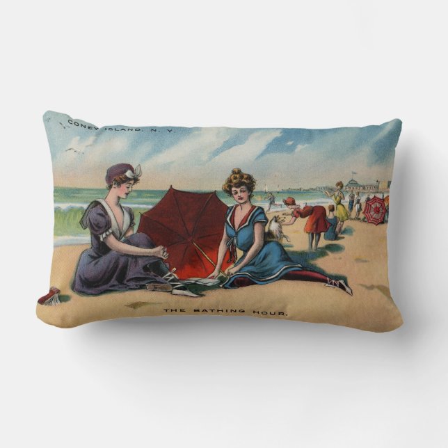 Coney Island NY 1909 Beach Scene Lumbar Cushion (Front)