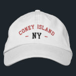 CONEY ISLAND NY Preppy Red Black on White Embroidered Hat<br><div class="desc">Preppy CONEY ISLAND NY Red and Black embroidered on White cotton hat. Embroidery colours are customisable to other colour choices by selecting the "Edit Design" tool button. Also available is the option to select choice of hat colour on the main item page.</div>