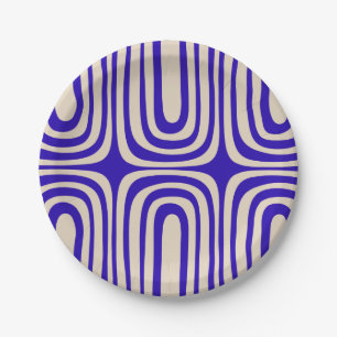 Confaab Abstract Boho Midcentury Cobalt Blue Paper Plate