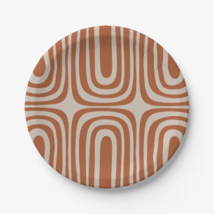 Confaab Boho Abstract Minimalist Pattern Rust Paper Plate