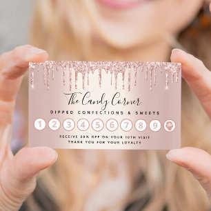 Confection Rose Gold Glitter Drip Strawberry Sweet Loyalty Card