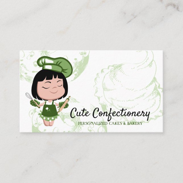 Confectionery Baker green Girl Business Card (Front)