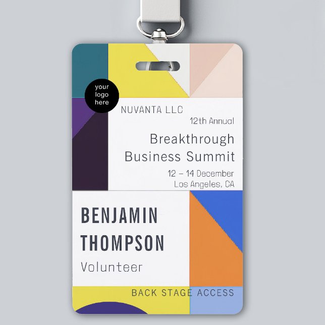 Conference Business Corporate Event Geometric Name ID Badge (event badge template business corporate conference design modern professional colorful happy brand)