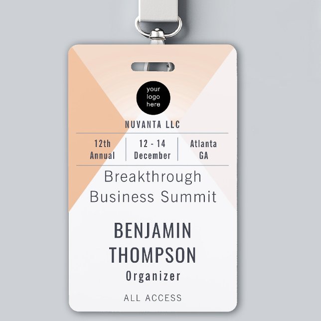 Conference Business Corporate Event Orange ID Name ID Badge (event badge template business corporate conference geometric design modern professional orange)