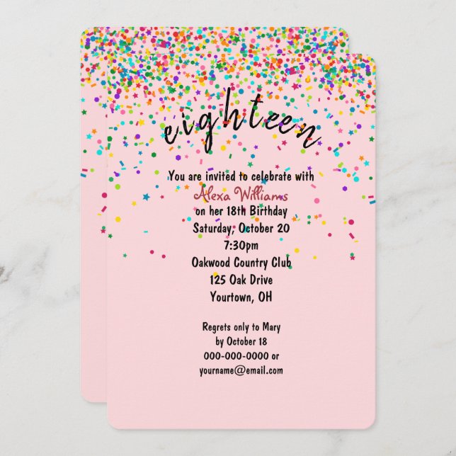 confetti 18th Birthday Party Invitation (Front/Back)