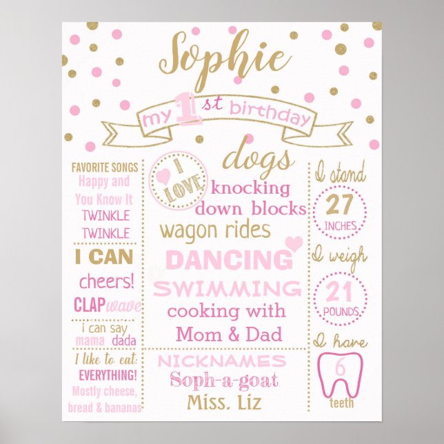 Confetti 1st First Birthday chalkboard sign poster (Front)