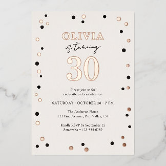 Confetti 30th Birthday Black & Real Rose Gold